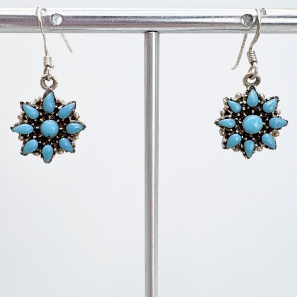 VTG Sterling Silver 925 Native American Turquoise Dangle Earrings Size 1" Length - Picture 1 of 10